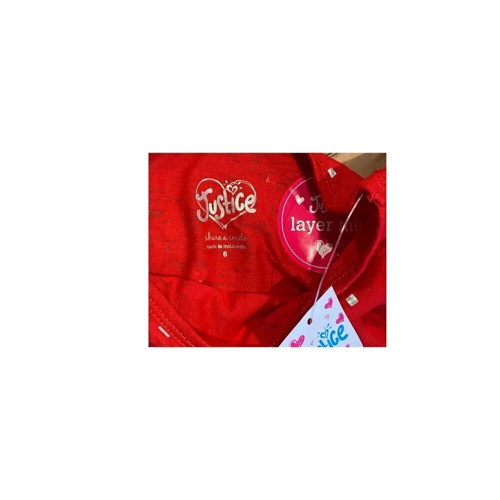 Justice Girl's Red/Blue with Silver Sparkly Layering Shirts - New!